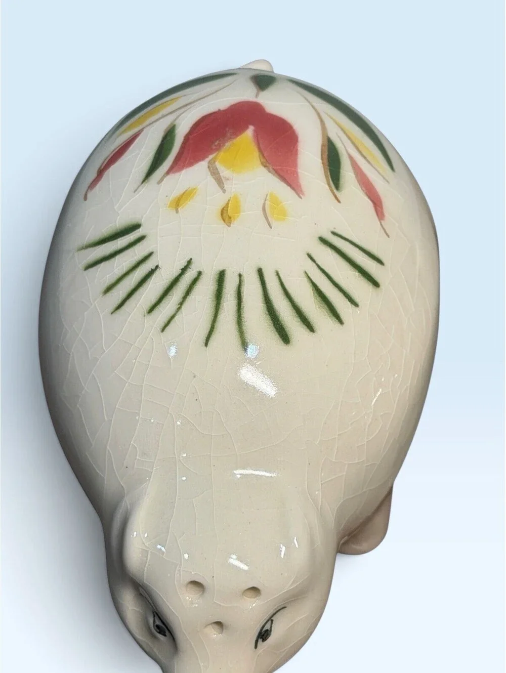 Vintage Ceramic Pig Salt & Pepper Shakers Hand Painted Mom & Baby Piglet Tulips
